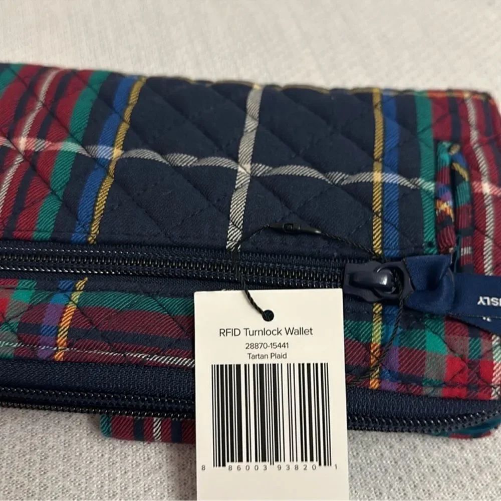 Vera Bradley Tartan Plaid Navy Green Red Turn Lock RFID Large Wallet - Picture 13 of 13